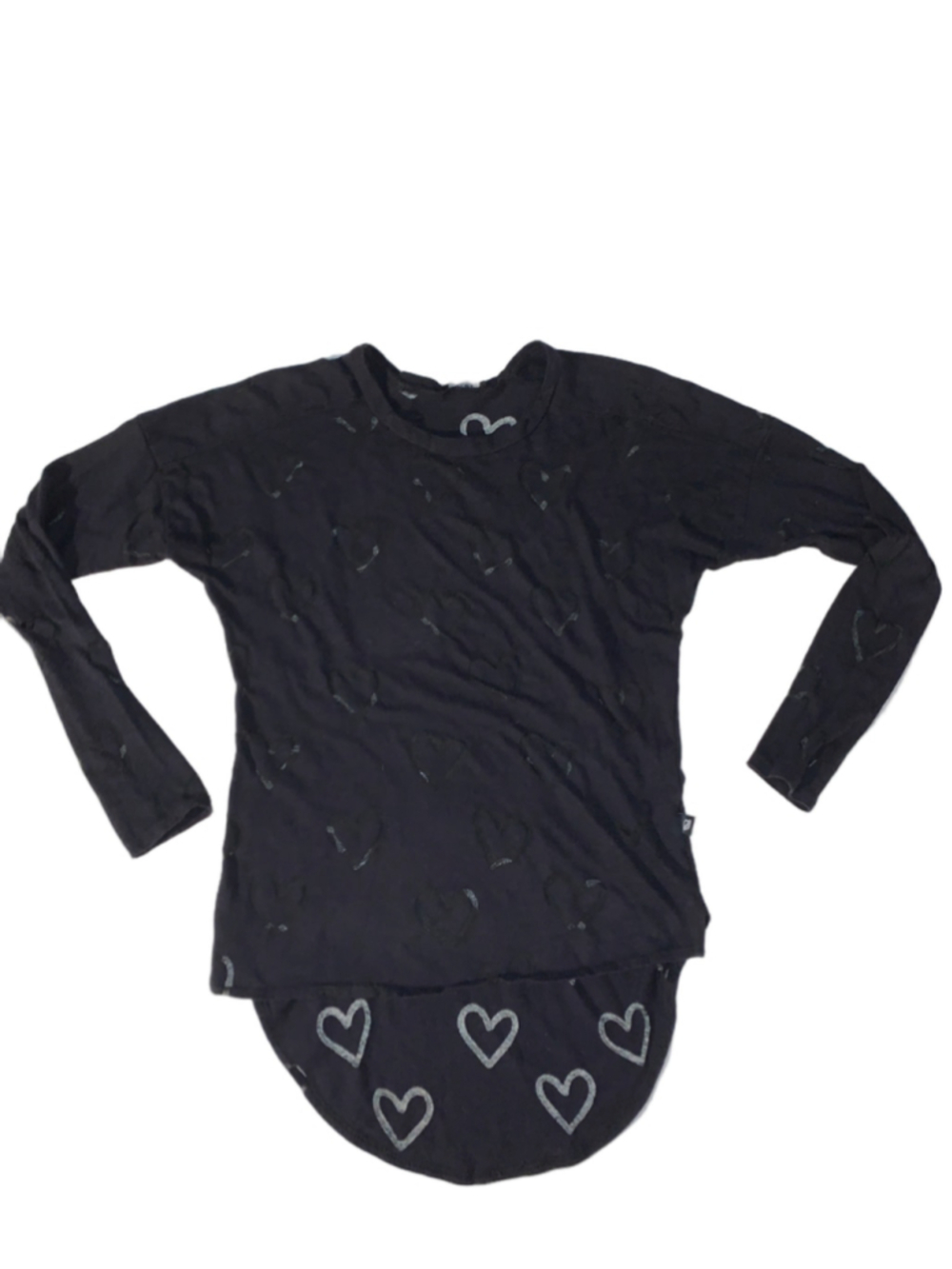 Women's Terez Long Sleeve Heart Print Tee Black sheer Size S